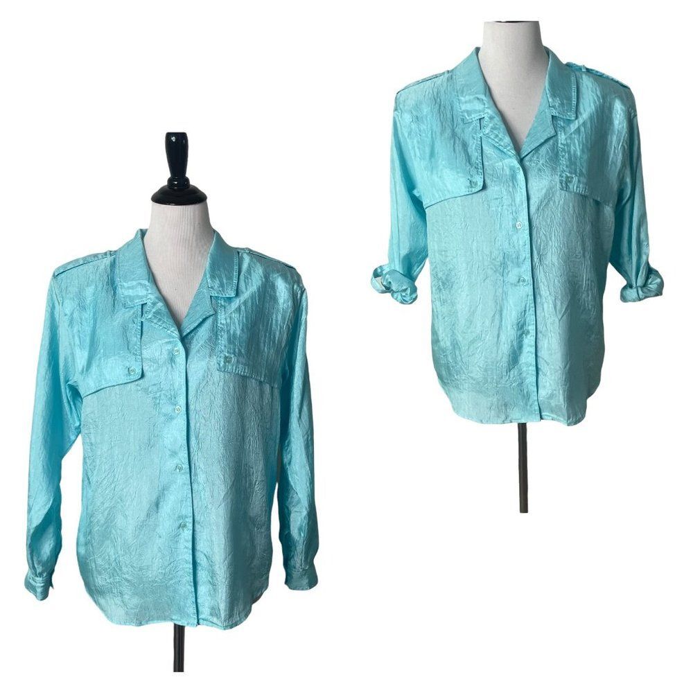 Vintage Diane Von Furstenberg Top Size‎ 12 P Pastel Crinkle Retro Long Sleeve